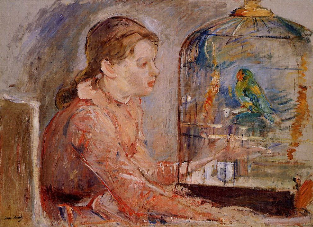 Ragazza con l'uccellino in gabbia